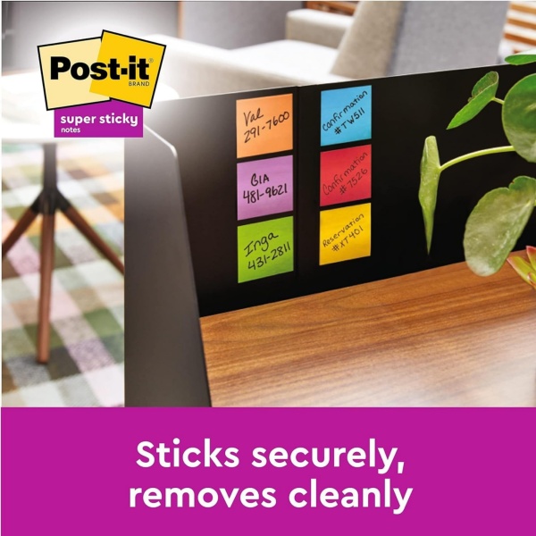 Post-it Super Sticky Notes, Stick Longer Without Falling, 76 mm x 76 mm, 6 Pads, 540 Sheets, Yellow, Blue, Green, Pink, Orange Colors - Self-Sticking Notes for Walls, Monitors and Fridge - Image 7