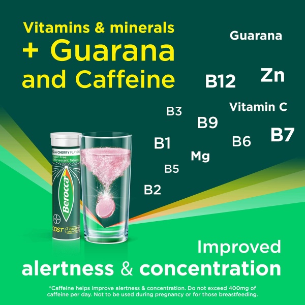 Berocca Boost Effervescent Tablets with Guarana, Caffeine and Vitamin B12, Also Contains Vitamin C and Magnesium, 1 Pack of 20-3 Weeks Supply - Image 5