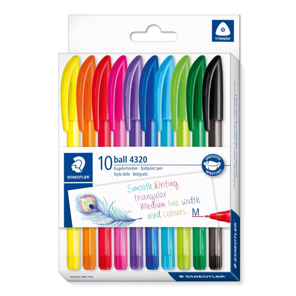 STAEDTLER 4320 MC10 Stick Rainbow Ballpoint Pen - Assorted Colours (Pack of 10) - Image 1
