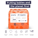 Pura Eco Baby Nappies - Size 6 (13kg+ / 29lbs+), 6 x 20 Nappies (120 Total), Monthly Pack, Ultra Soft Nappies for Sensitive Skin, Organic Cotton, Up to 12hrs Leak Protection, New Size Guide - Image 7