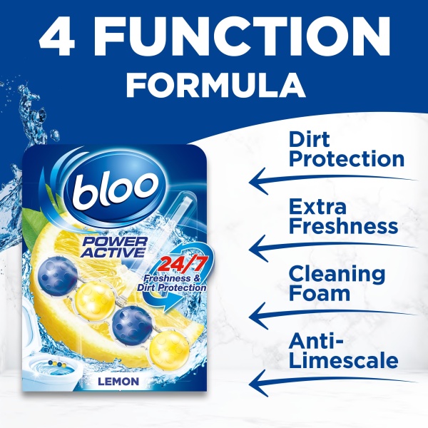 Bloo Power Active Toilet Rim Block Lemon, with Anti-Limescale, Cleaning Foam, Dirt Protection and Extra Freshness - Pack of 3 Rimblocks - Image 6