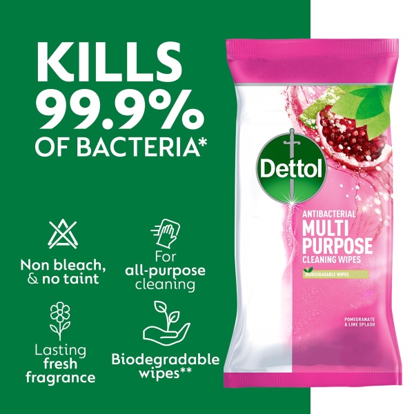 Dettol Antibacterial Multipurpose Disinfectant Wipes, Pomegranate Scent, 5 Pack of 70 (Total 350), Germ Protection, Surface Cleaner, Hygienic, Convenient, Fresh Fragrance - Image 5