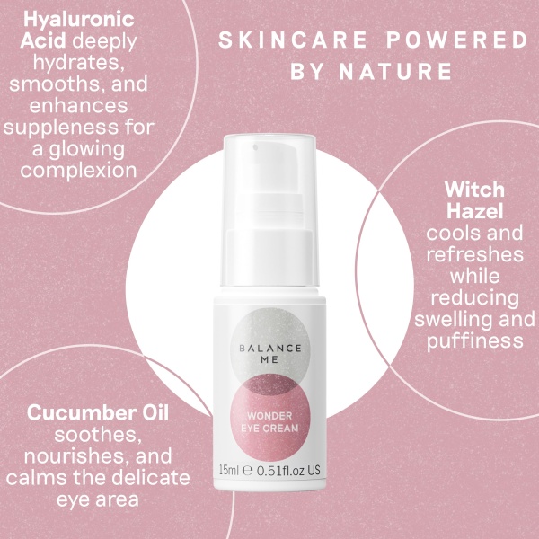Balance Me Wonder Eye Cream 15ml, Anti Aging Eye Gel with Hyaluronic Acid, Reduces Dark Circles, Puffiness and Hydrates Under Eye - Image 3