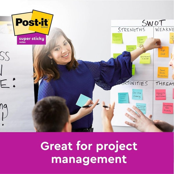 Post-it Super Sticky Notes, Stick Longer Without Falling, 76 mm x 76 mm, 6 Pads, 540 Sheets, Yellow, Blue, Green, Pink, Orange Colors - Self-Sticking Notes for Walls, Monitors and Fridge - Image 9